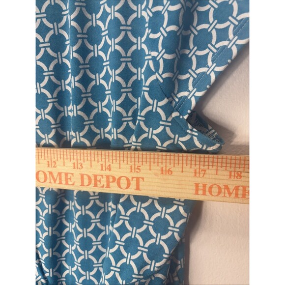 Talbots Petite XLDress Sheath Self Tie Cap Sleeve Stretch Blue Geometric Print - Picture 5 of 14
